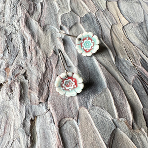 Fleur Du Joly earringss - White with a bit of red & mint - small earwire