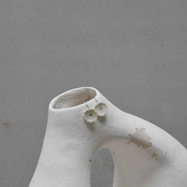 Earring - Pure Porcelain - Fleur Du Joly on small earwires.