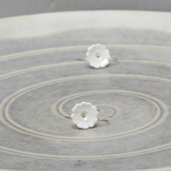 Earring - Pure Porcelain - Fleur Du Joly on small earwires.