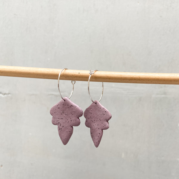 Porcelain earrings - Freckled Fans - medium - Purple - small earwire