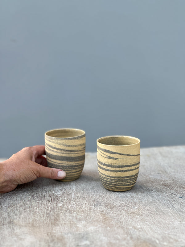 Cafe Lungo Marble Neriage cups no handles - Concrete + Straw