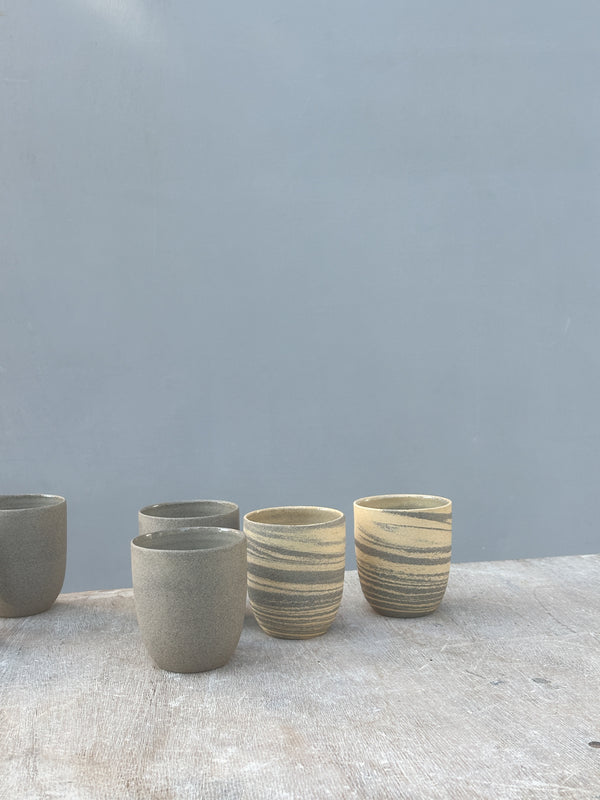 Cafe Lungo Marble Neriage cups no handles - Concrete + Straw