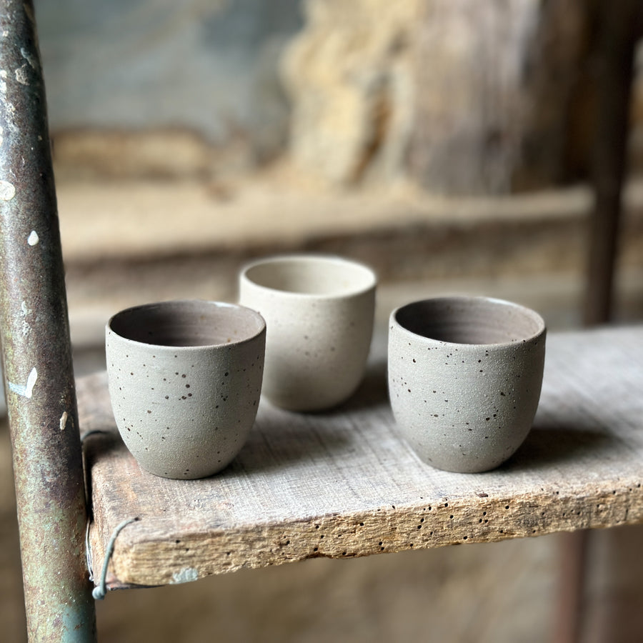 Handmade ceramic espresso cups set in Speckled clay - YinYang