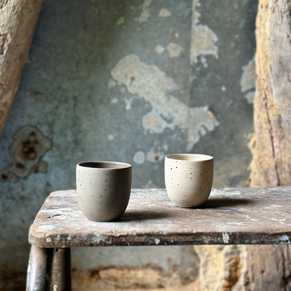 Handmade ceramic espresso cups set in Speckled clay - YinYang