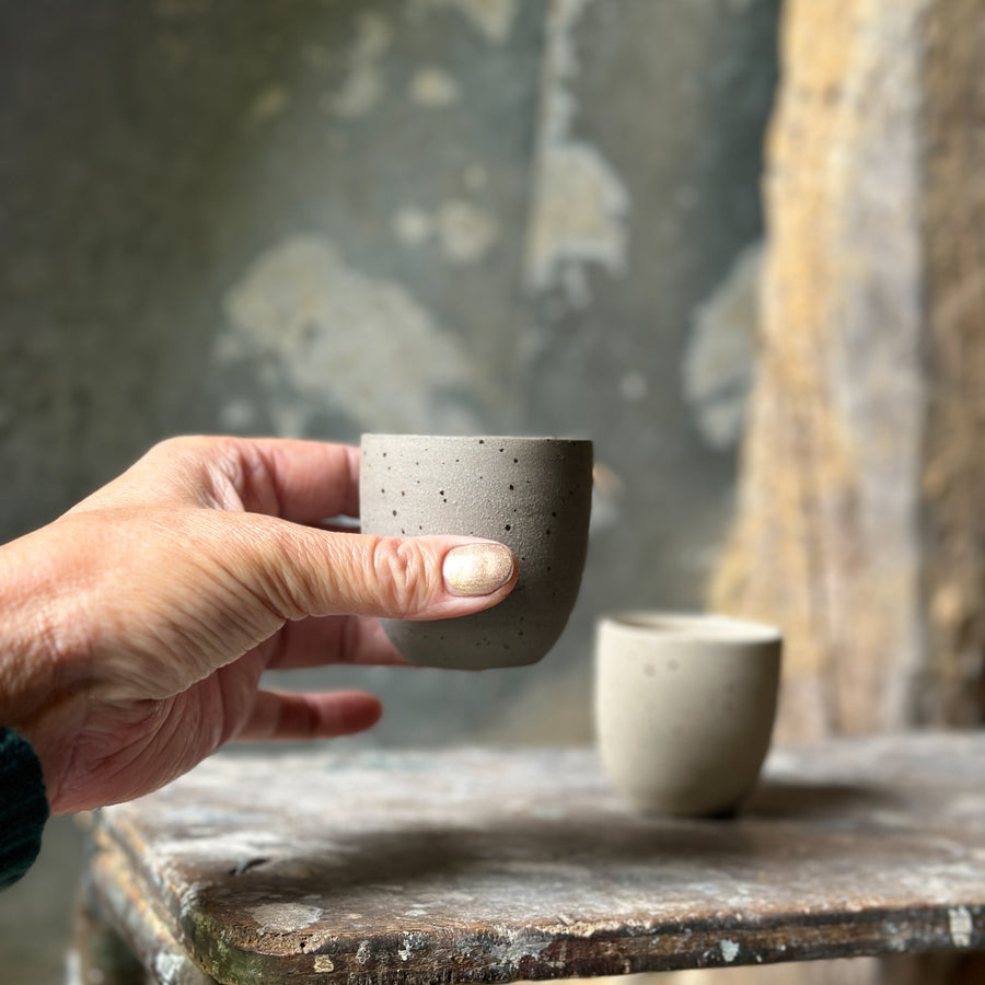 Handmade ceramic espresso cups set in Speckled clay - YinYang