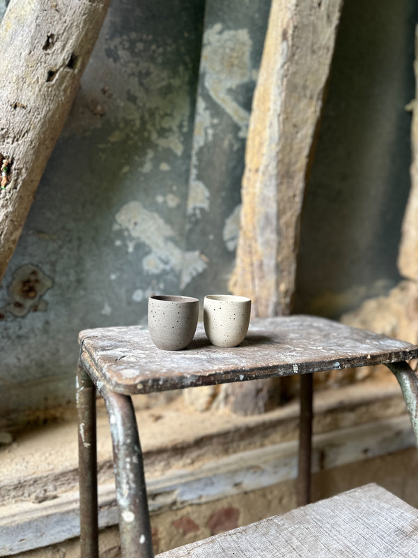 Handmade ceramic espresso cups set in Speckled clay - YinYang