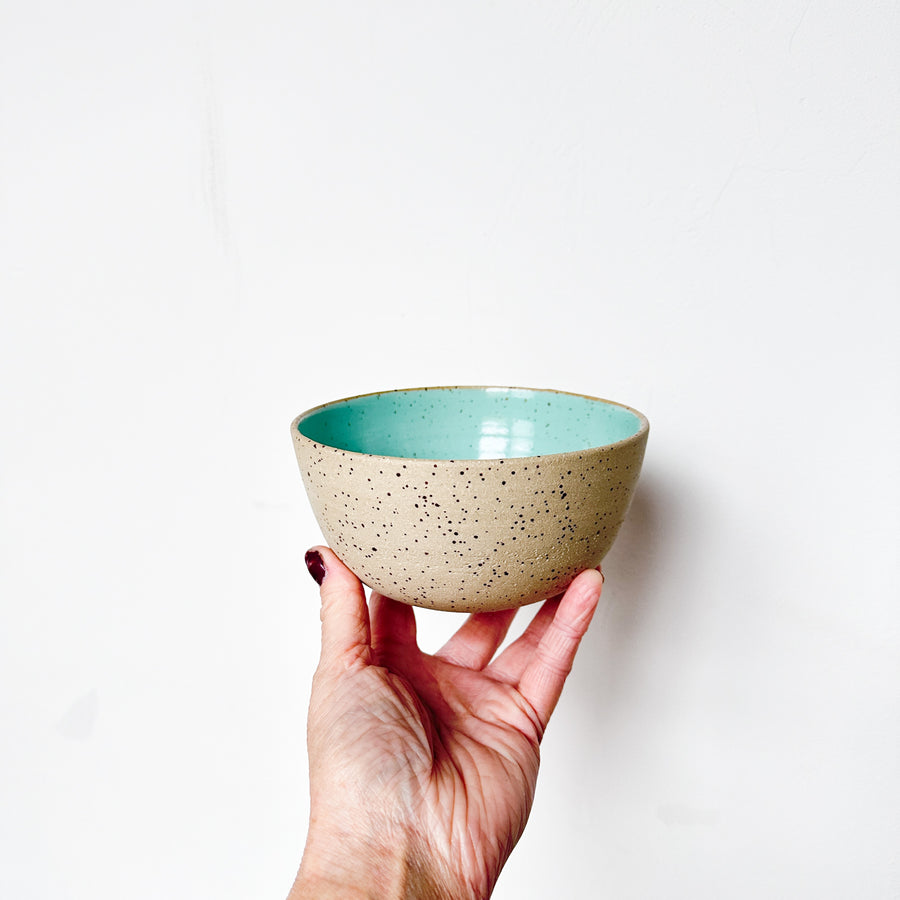 handmade spotted clay bowl