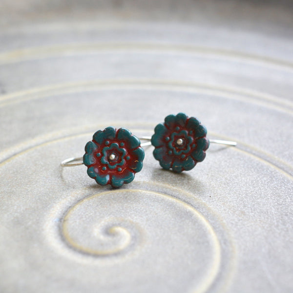Fleur Du Joly earringss - Dark blue green & ruby red - small earwire