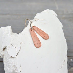 Porcelain earrings - Freckled thin drops - medium - pastel brique - small earwire