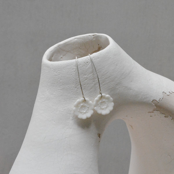Earring - Porcelain - Fleur Du Joly on long earwires.