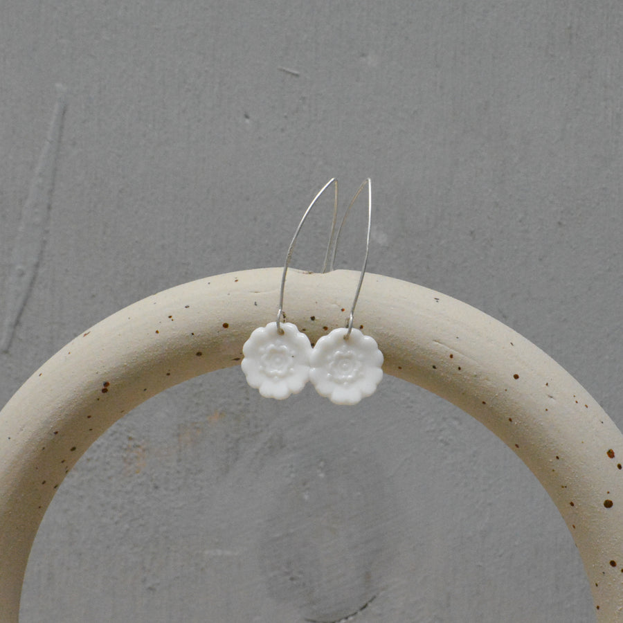 Earring - Porcelain - Fleur Du Joly on long earwires.
