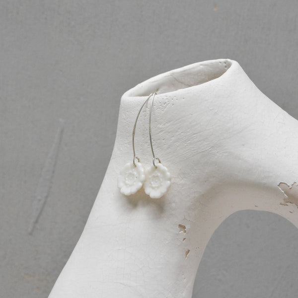 Earring - Porcelain - Fleur Du Joly on long earwires.