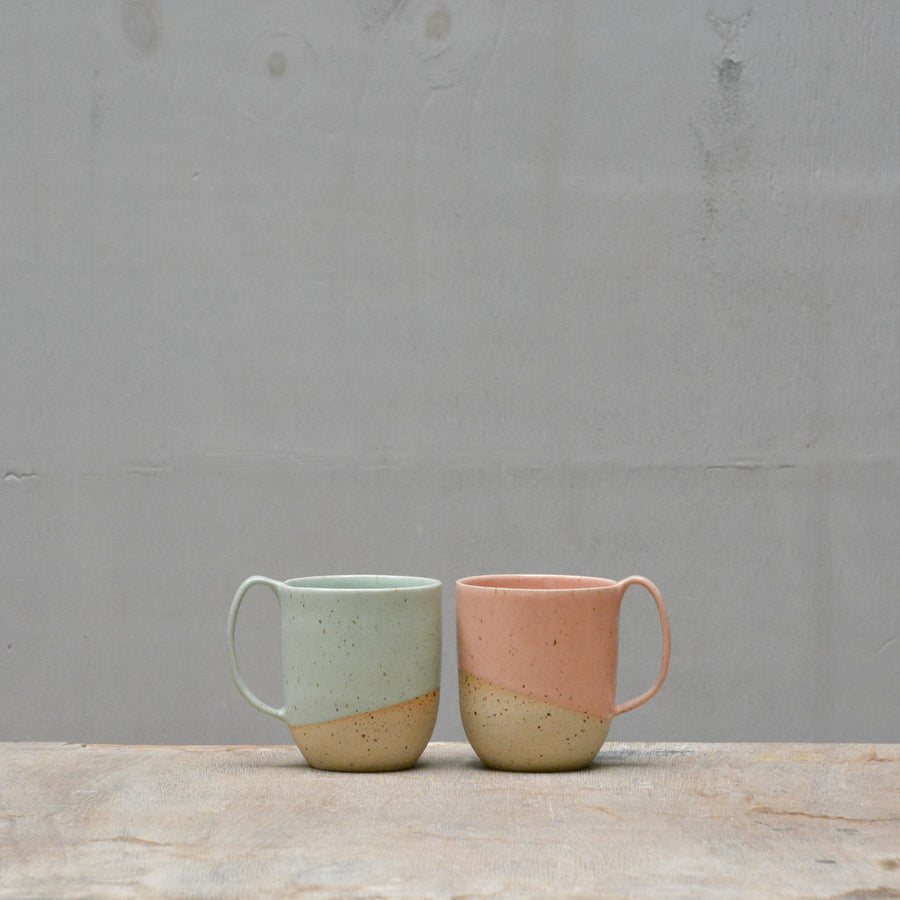 We've Spotted You - Cafe lungo with handle - Pastel pink gloss and a bit of naked speckled clay.