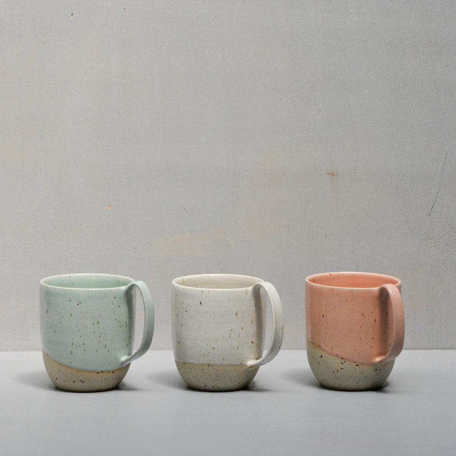 We've Spotted You - Cafe lungo with handle - Pastel pink gloss and a bit of naked speckled clay.